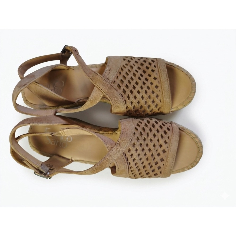Franco Sarto L-Celestial Tan Leather Espadrille Wedge Sandals Women's 7.5 M‎